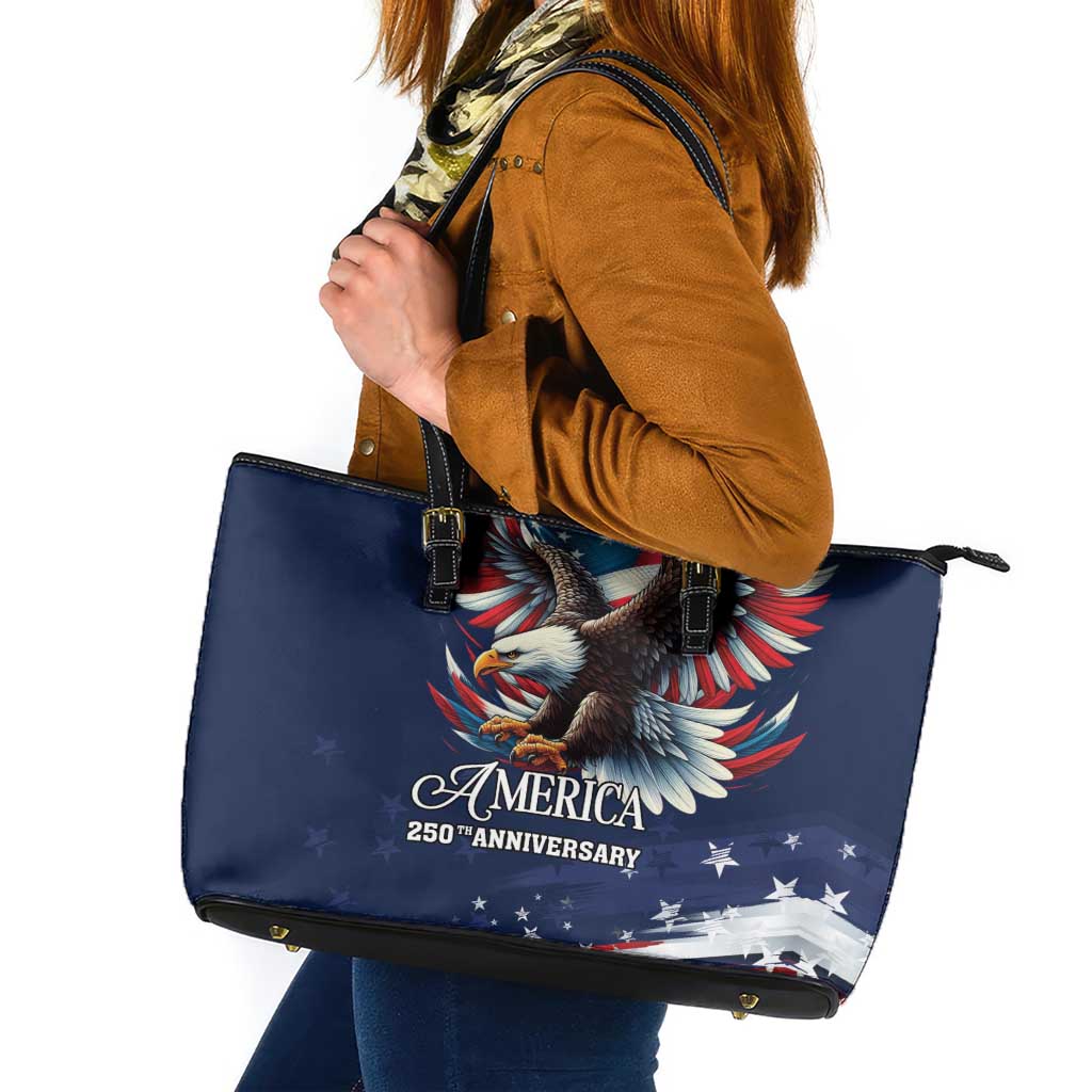 US Navy 250th Anniversary Leather Tote Bag Proudly Served Veteran - Wonder Print Shop