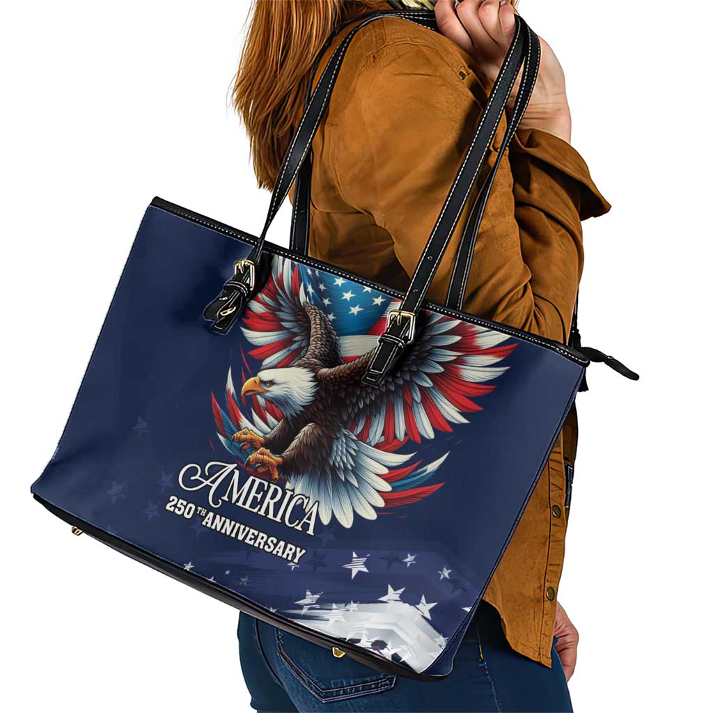 US Navy 250th Anniversary Leather Tote Bag Proudly Served Veteran - Wonder Print Shop