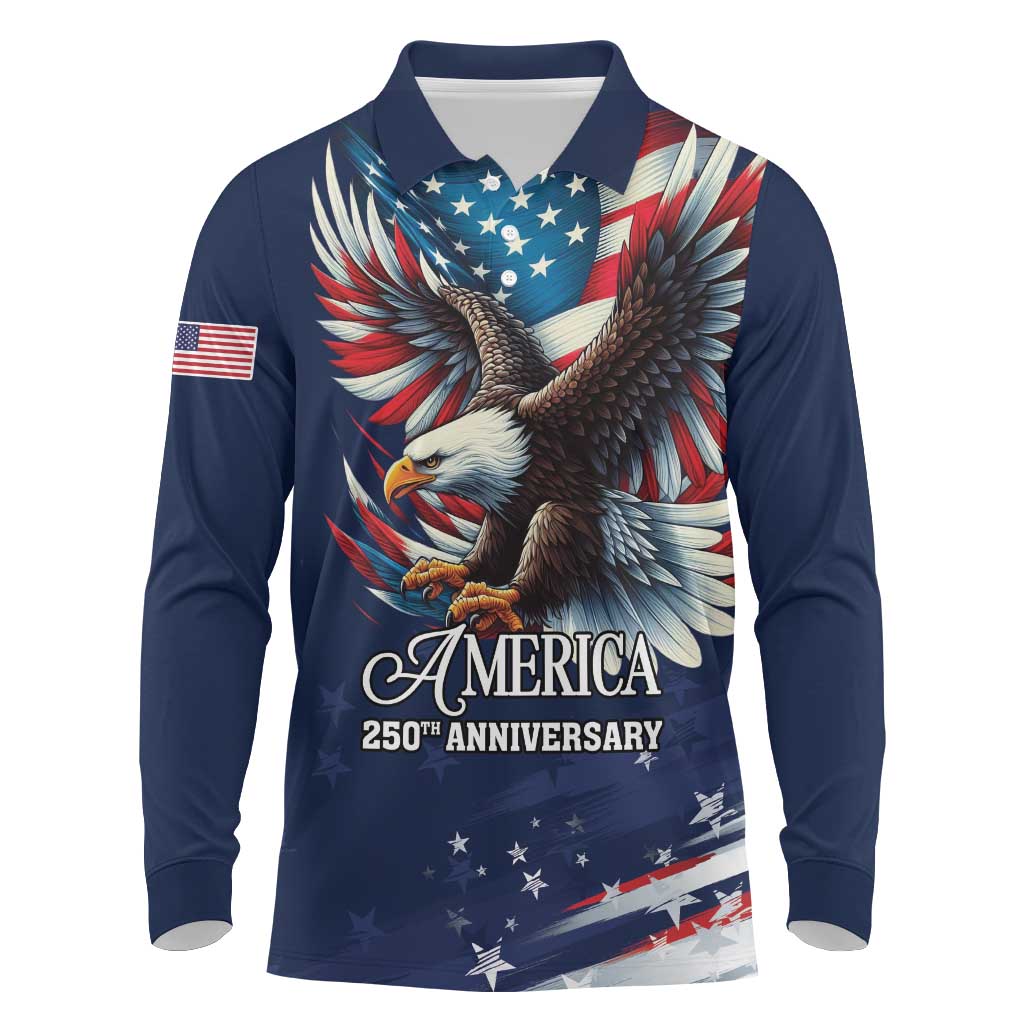US Navy 250th Anniversary Long Sleeve Polo Shirt Proudly Served Veteran - Wonder Print Shop