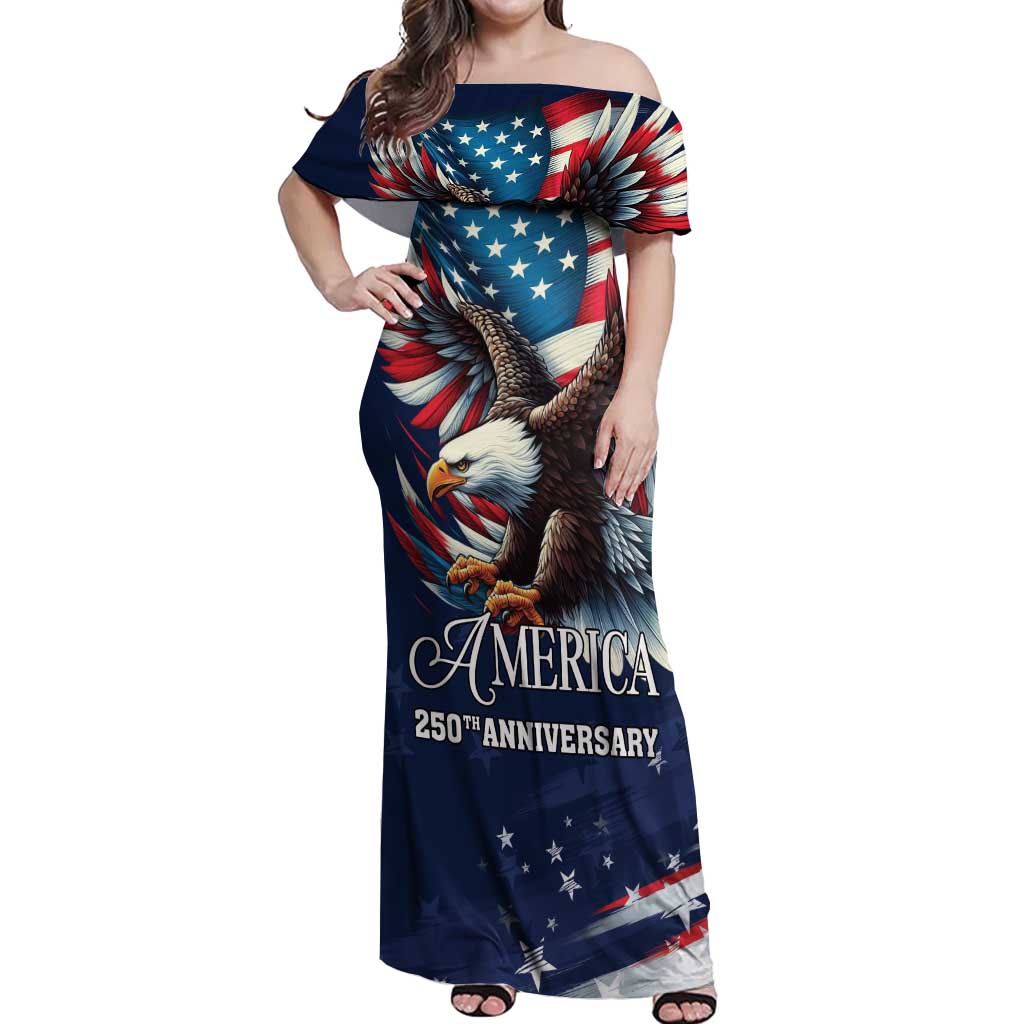 US Navy 250th Anniversary Off Shoulder Maxi Dress Proudly Served Veteran - Wonder Print Shop