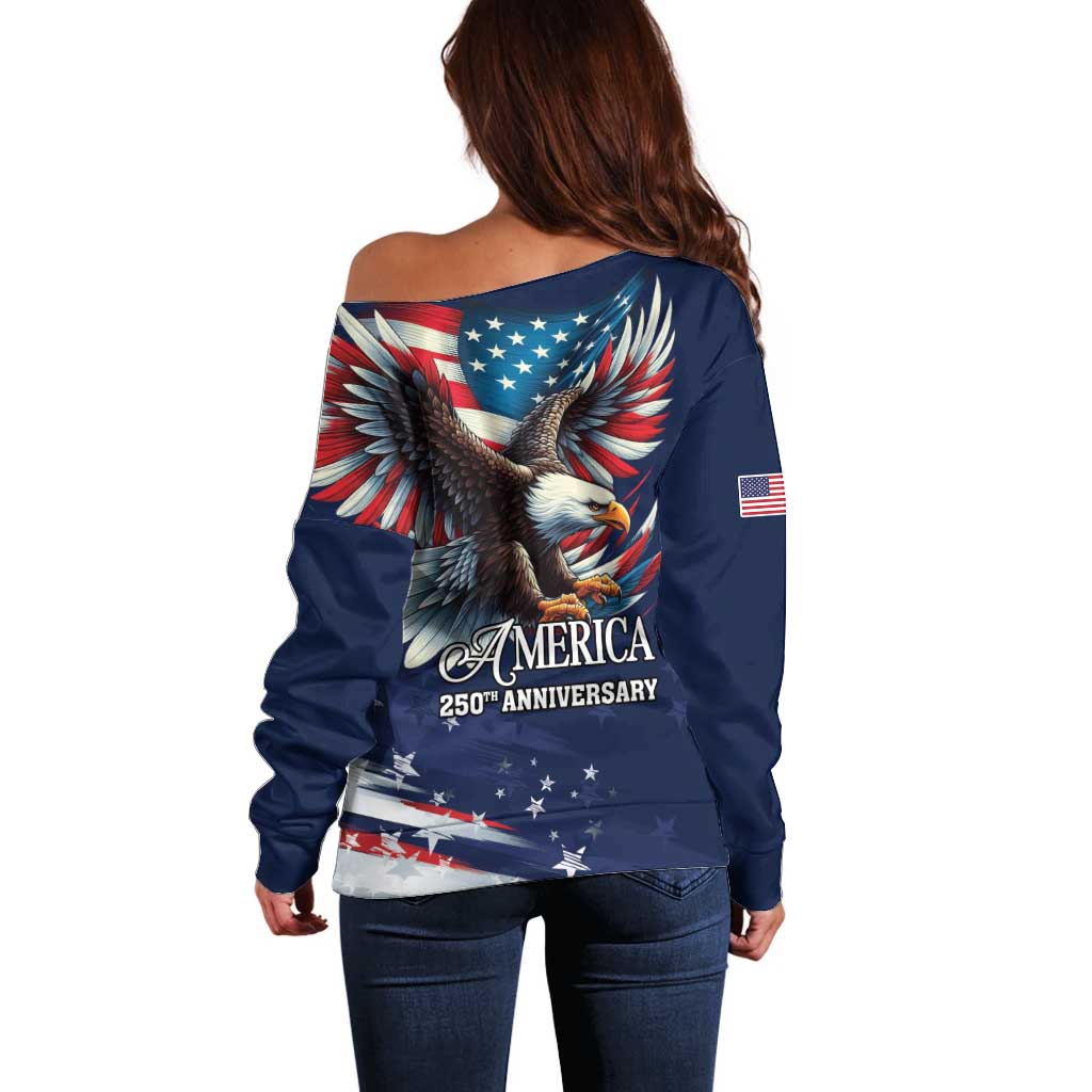 US Navy 250th Anniversary Off Shoulder Sweater Proudly Served Veteran - Wonder Print Shop