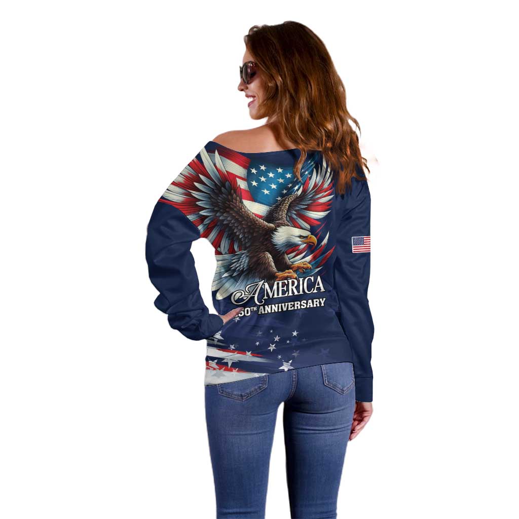 US Navy 250th Anniversary Off Shoulder Sweater Proudly Served Veteran - Wonder Print Shop