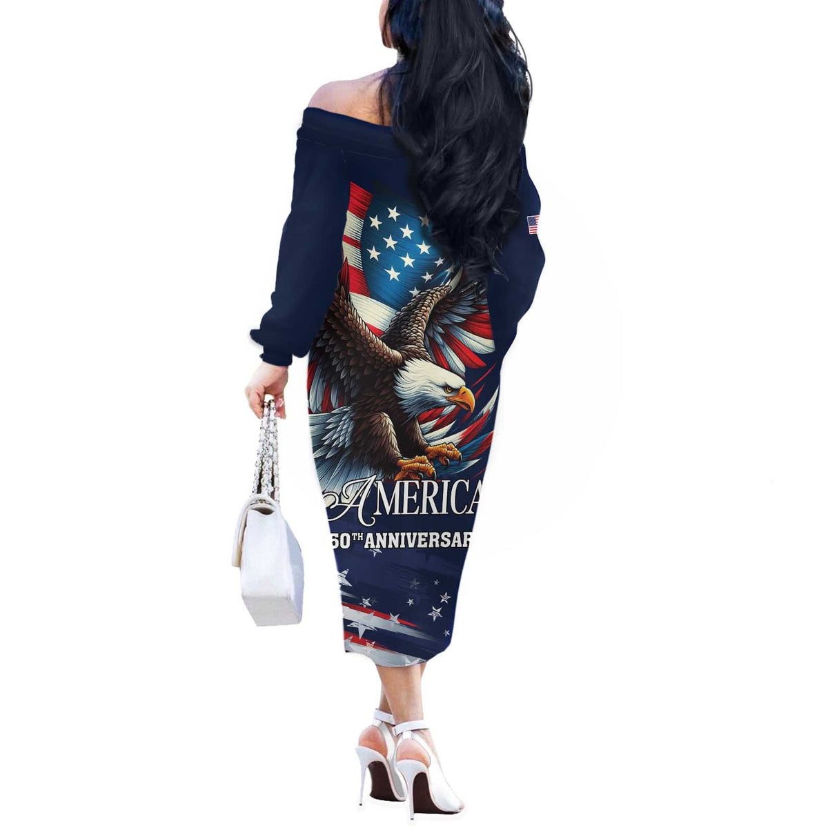 US Navy 250th Anniversary Off The Shoulder Long Sleeve Dress Proudly Served Veteran - Wonder Print Shop