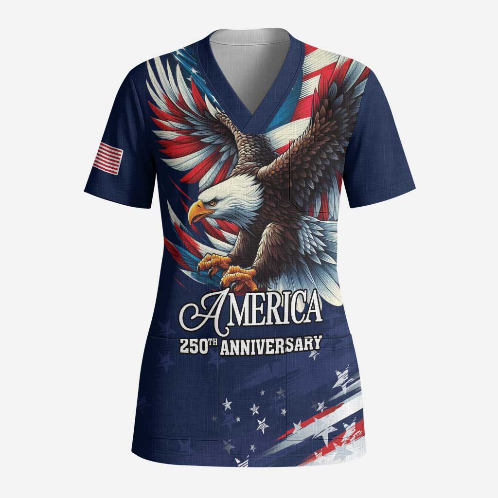 US Navy 250th Anniversary Scrub Top Proudly Served Veteran - Wonder Print Shop