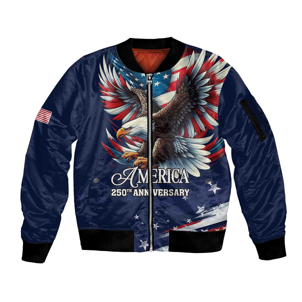 US Navy 250th Anniversary Sleeve Zip Bomber Jacket Proudly Served Veteran - Wonder Print Shop
