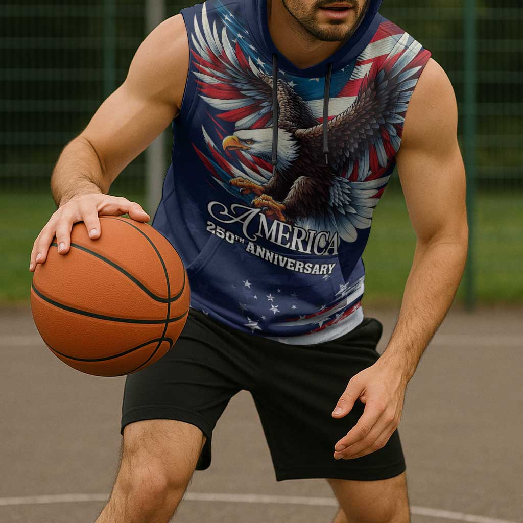 US Navy 250th Anniversary Sleeveless Hoodie Proudly Served Veteran - Wonder Print Shop