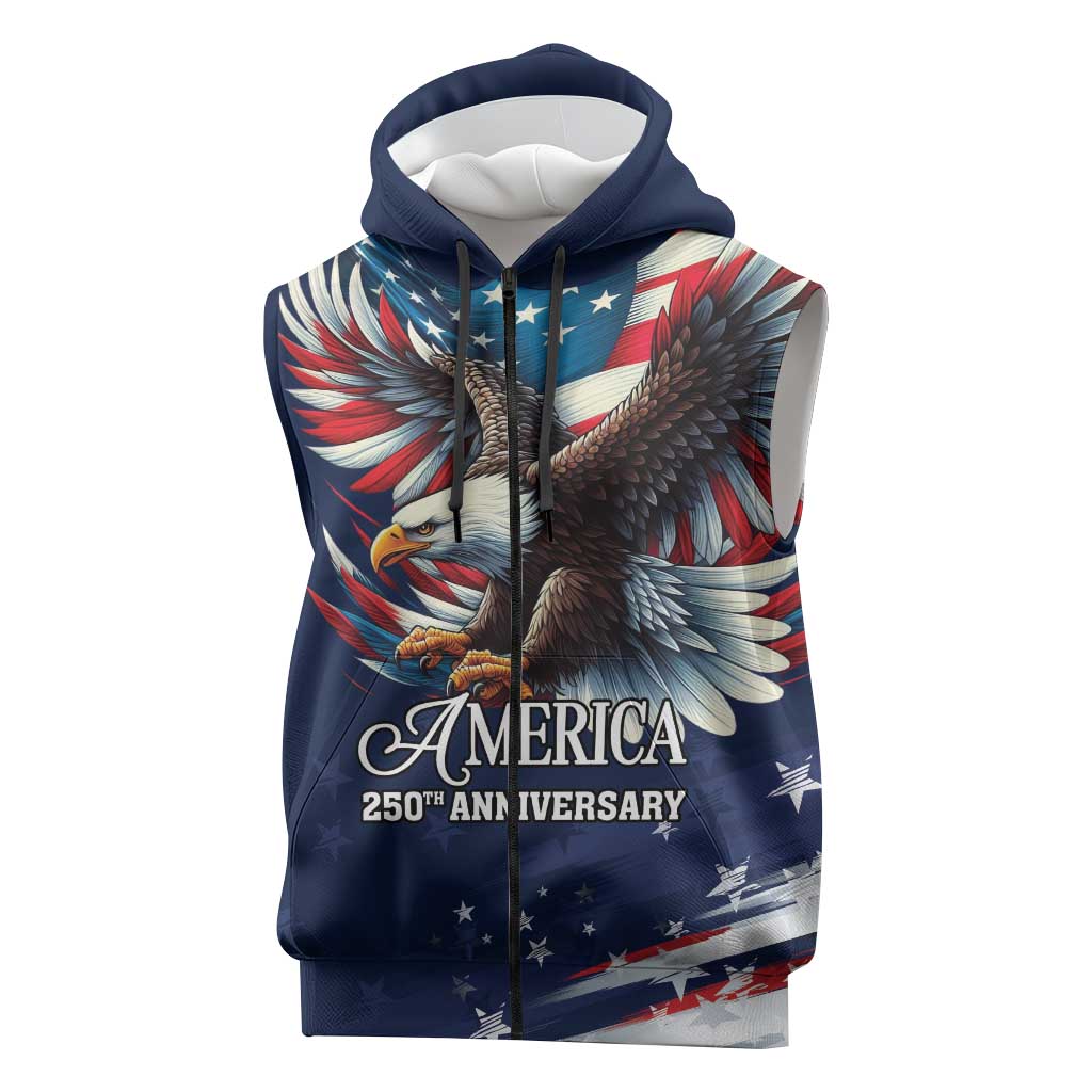 US Navy 250th Anniversary Sleeveless Zip Hoodie Proudly Served Veteran - Wonder Print Shop