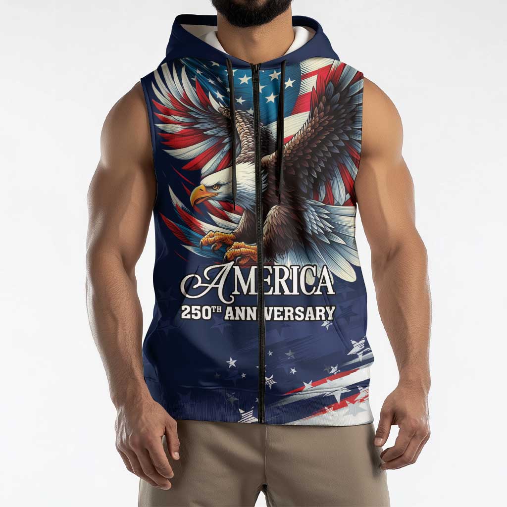 US Navy 250th Anniversary Sleeveless Zip Hoodie Proudly Served Veteran - Wonder Print Shop