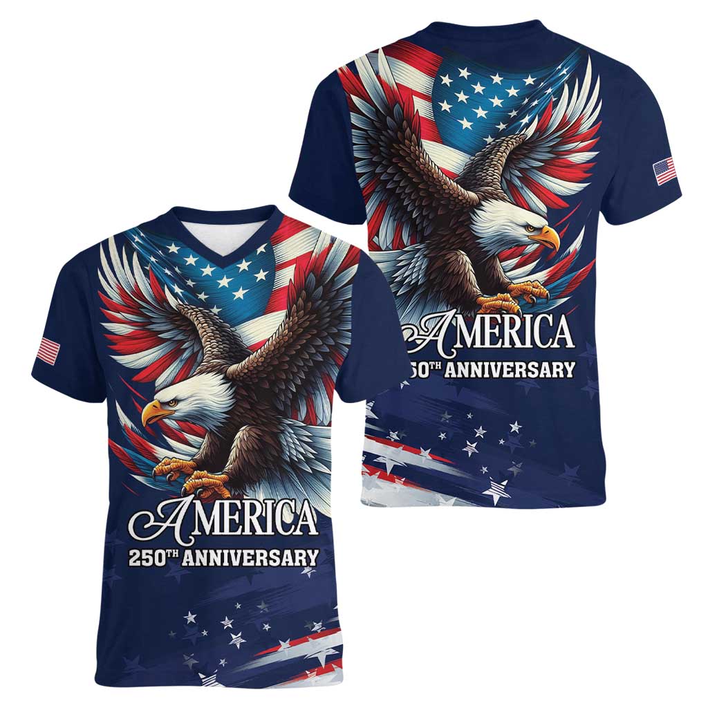 US Navy 250th Anniversary Women V-Neck T-Shirt Proudly Served Veteran - Wonder Print Shop