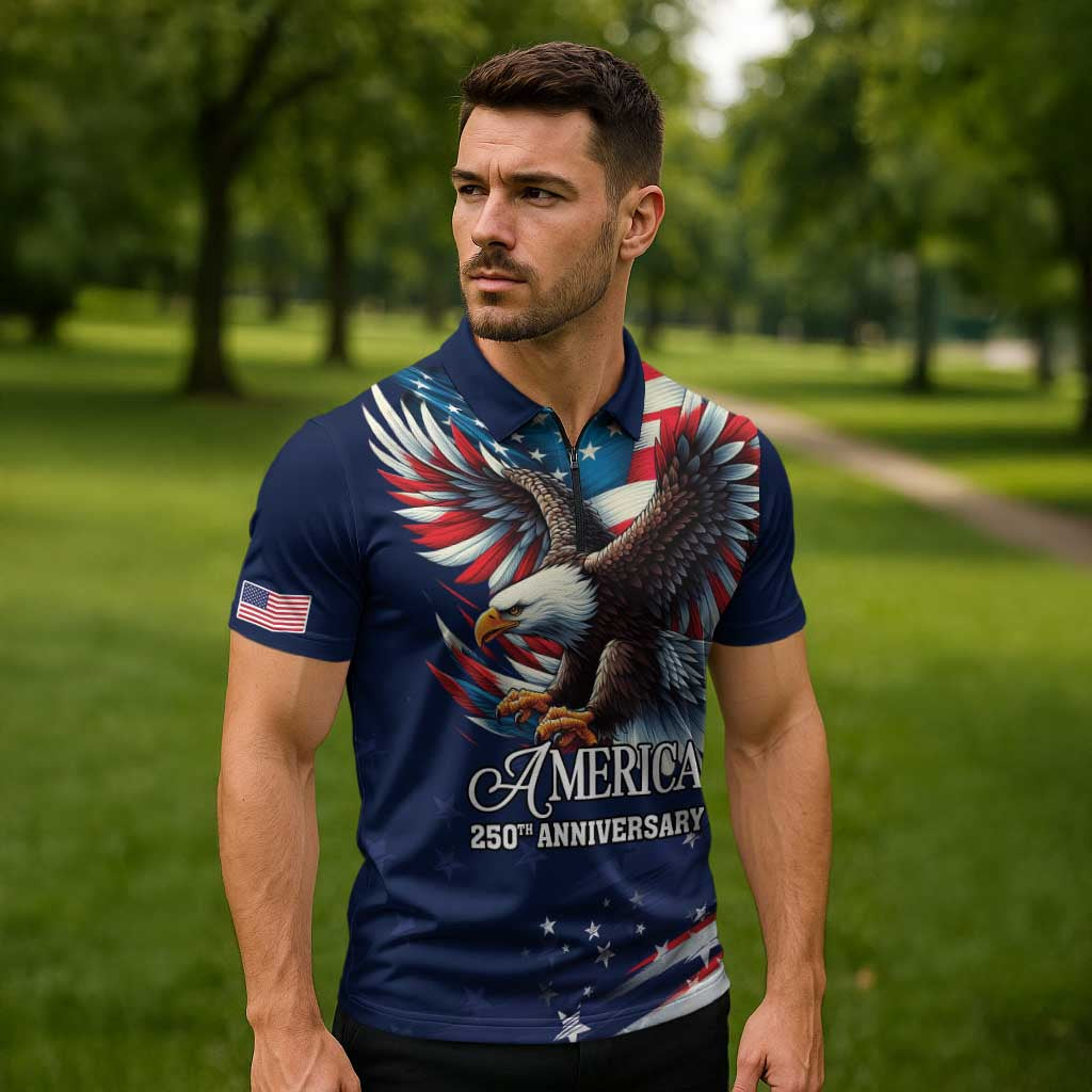 US Navy 250th Anniversary Zipper Polo Shirt Proudly Served Veteran - Wonder Print Shop