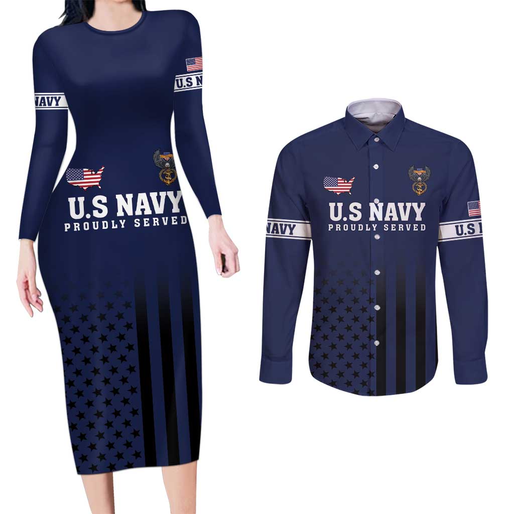 America 250th Anniversary Eagle Couples Matching Long Sleeve Bodycon Dress and Long Sleeve Button Shirt Patriotic USA Flag - Wonder Print Shop