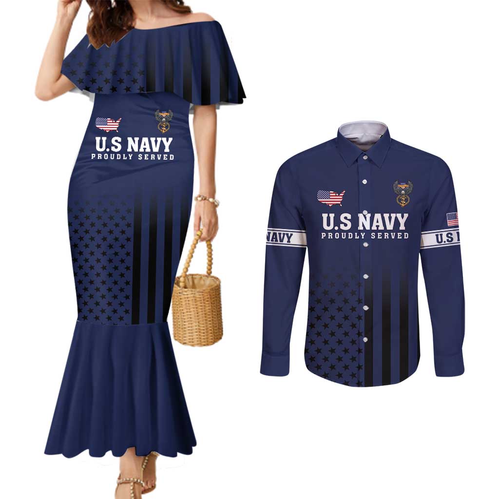 America 250th Anniversary Eagle Couples Matching Mermaid Dress and Long Sleeve Button Shirt Patriotic USA Flag - Wonder Print Shop