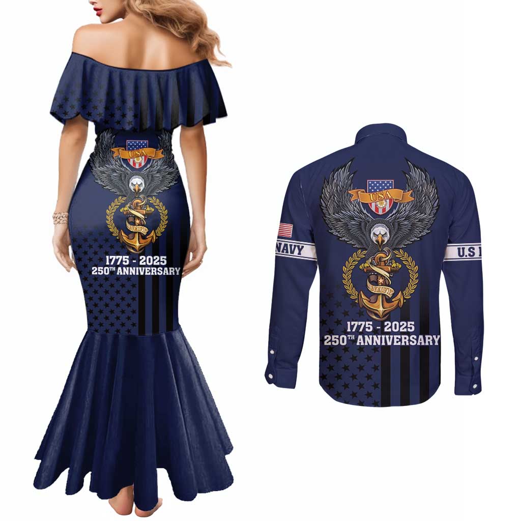 America 250th Anniversary Eagle Couples Matching Mermaid Dress and Long Sleeve Button Shirt Patriotic USA Flag - Wonder Print Shop
