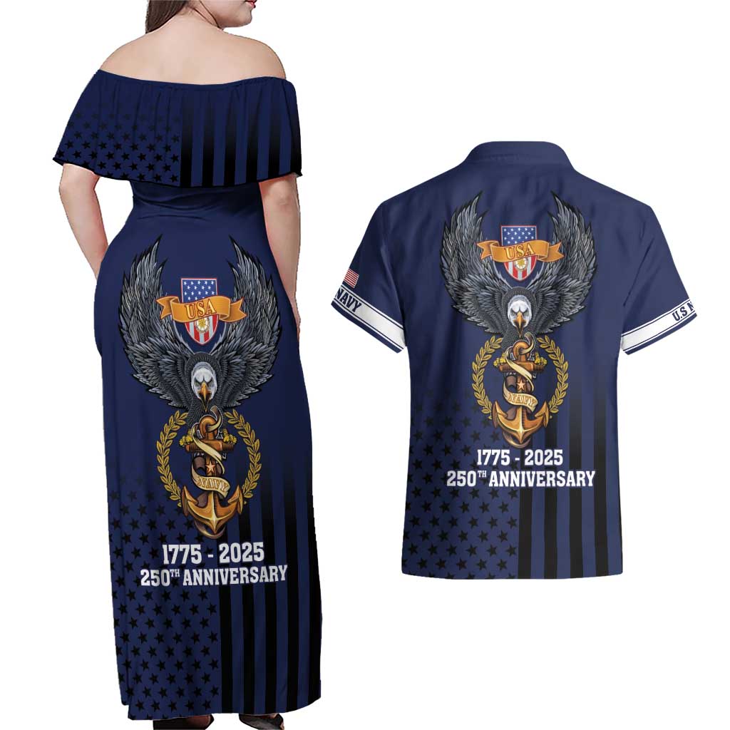 America 250th Anniversary Eagle Couples Matching Off Shoulder Maxi Dress and Hawaiian Shirt Patriotic USA Flag - Wonder Print Shop
