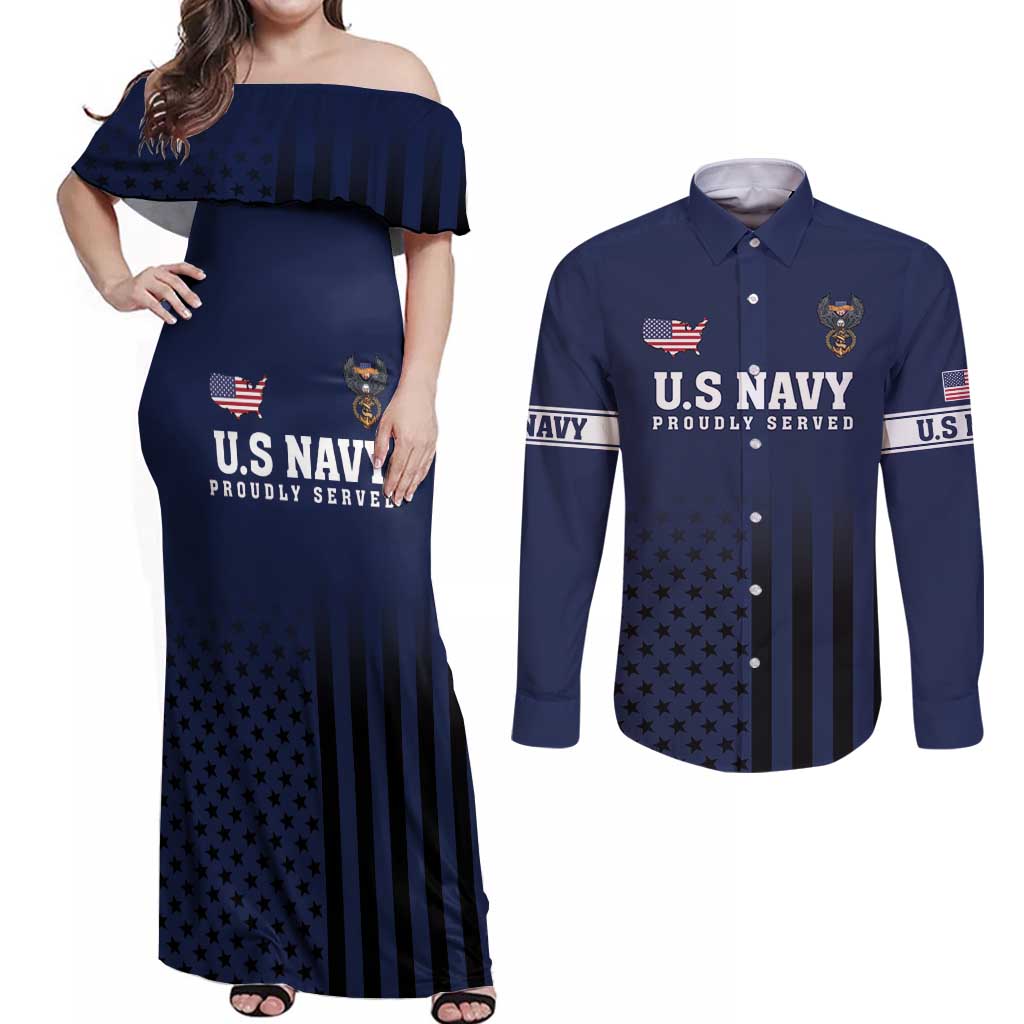 America 250th Anniversary Eagle Couples Matching Off Shoulder Maxi Dress and Long Sleeve Button Shirt Patriotic USA Flag - Wonder Print Shop