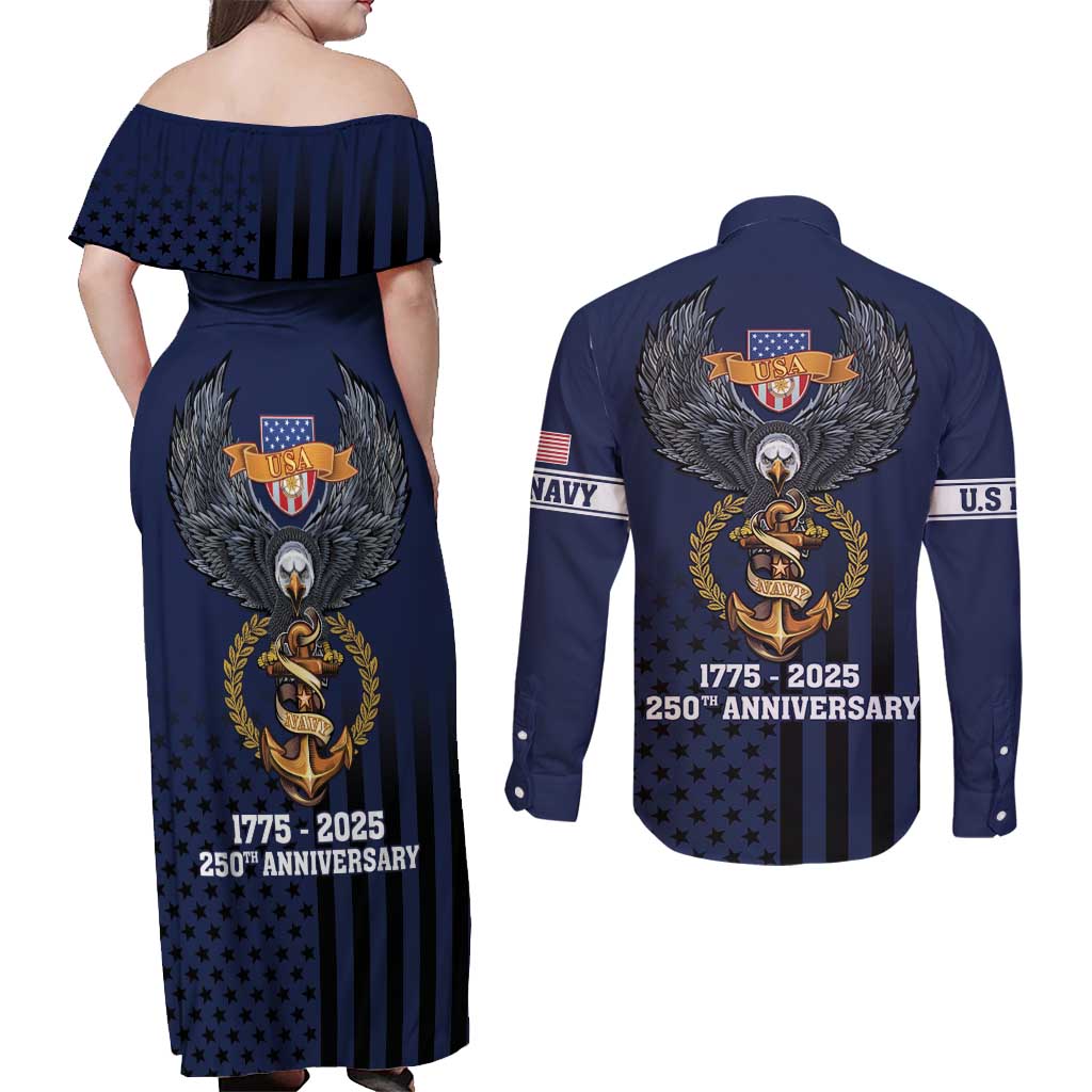America 250th Anniversary Eagle Couples Matching Off Shoulder Maxi Dress and Long Sleeve Button Shirt Patriotic USA Flag - Wonder Print Shop