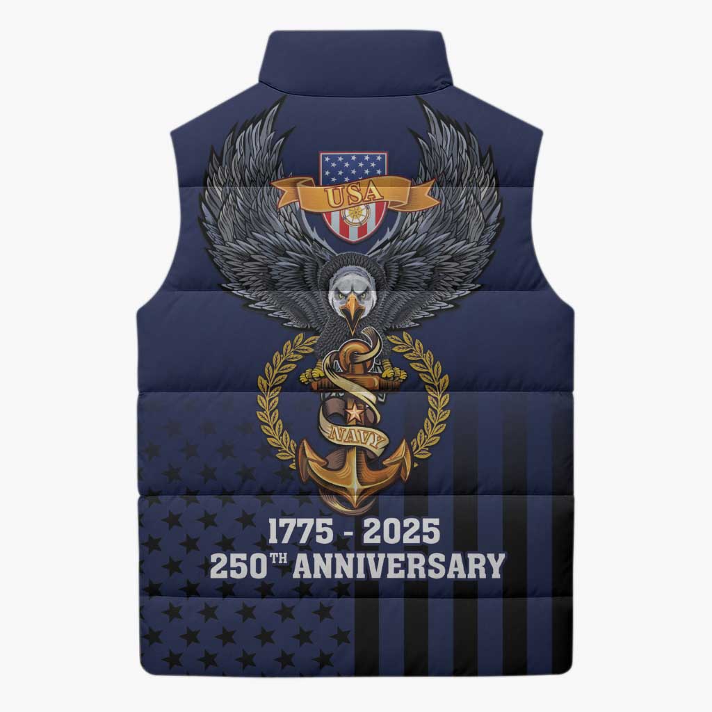 America 250th Anniversary Eagle Sleeveless Puffer Jacket Patriotic USA Flag - Wonder Print Shop