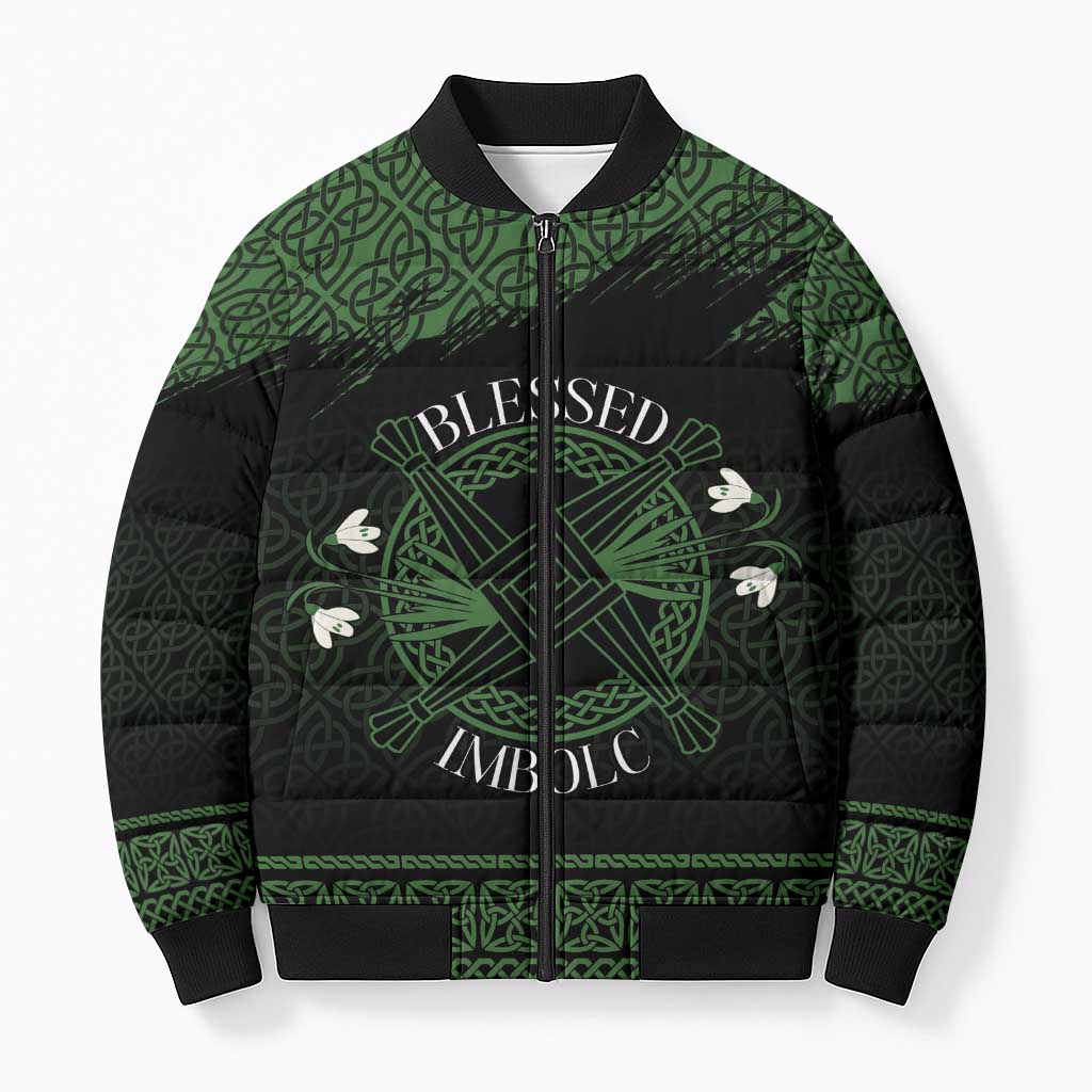 Personalized Imbolc Blessed Celtic Knot Bomber Puffer Jacket Brigids Cross Symbol - Wonder Print Shop