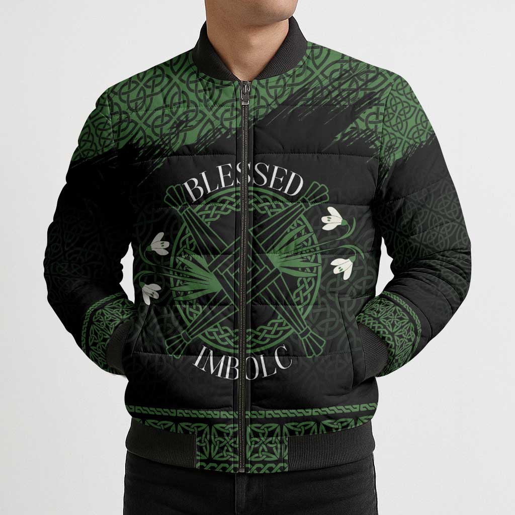 Personalized Imbolc Blessed Celtic Knot Bomber Puffer Jacket Brigids Cross Symbol - Wonder Print Shop
