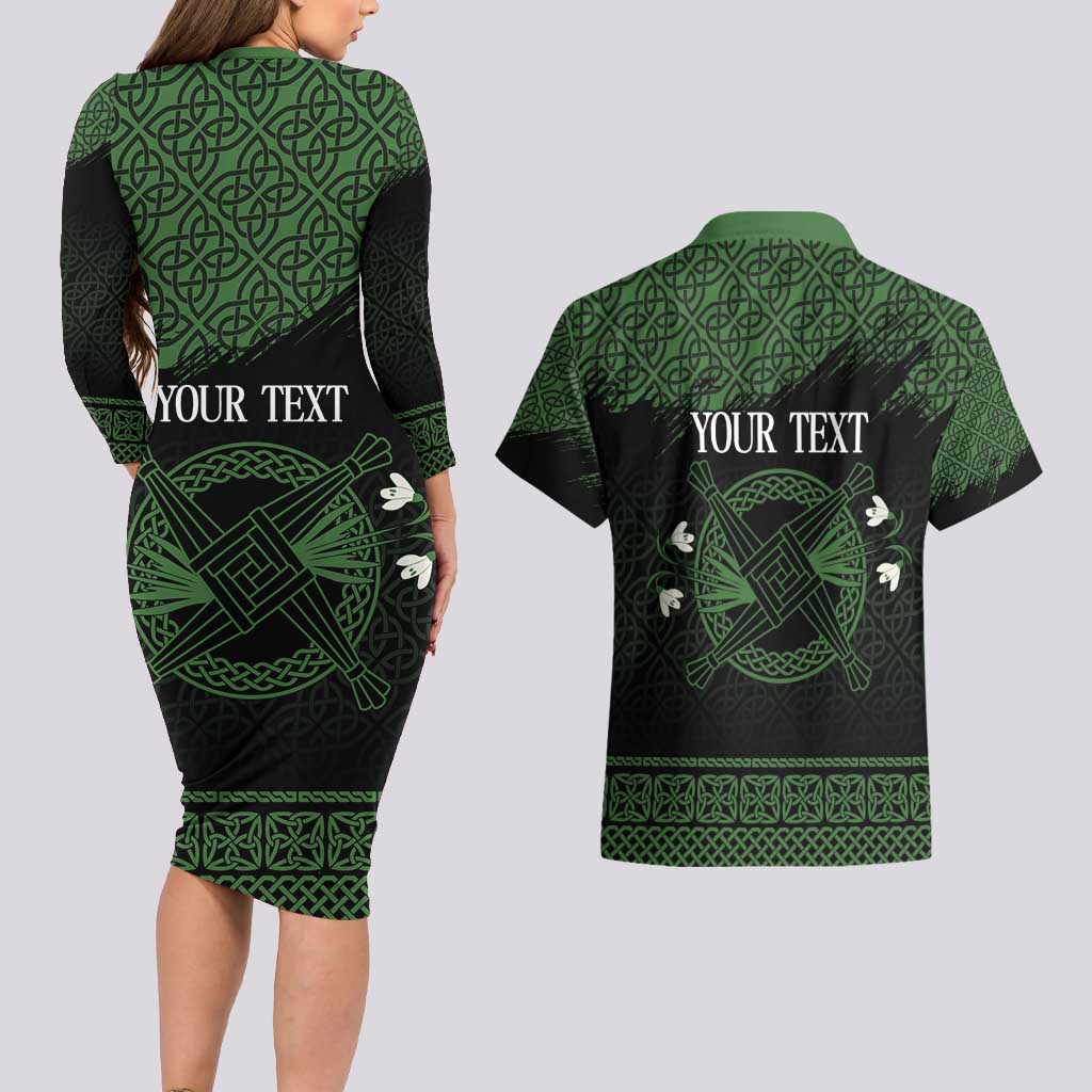 Personalized Imbolc Blessed Celtic Knot Couples Matching Long Sleeve Bodycon Dress and Hawaiian Shirt Brigids Cross Symbol - Wonder Print Shop