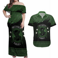 Personalized Imbolc Blessed Celtic Knot Couples Matching Off Shoulder Maxi Dress and Hawaiian Shirt Brigids Cross Symbol - Wonder Print Shop