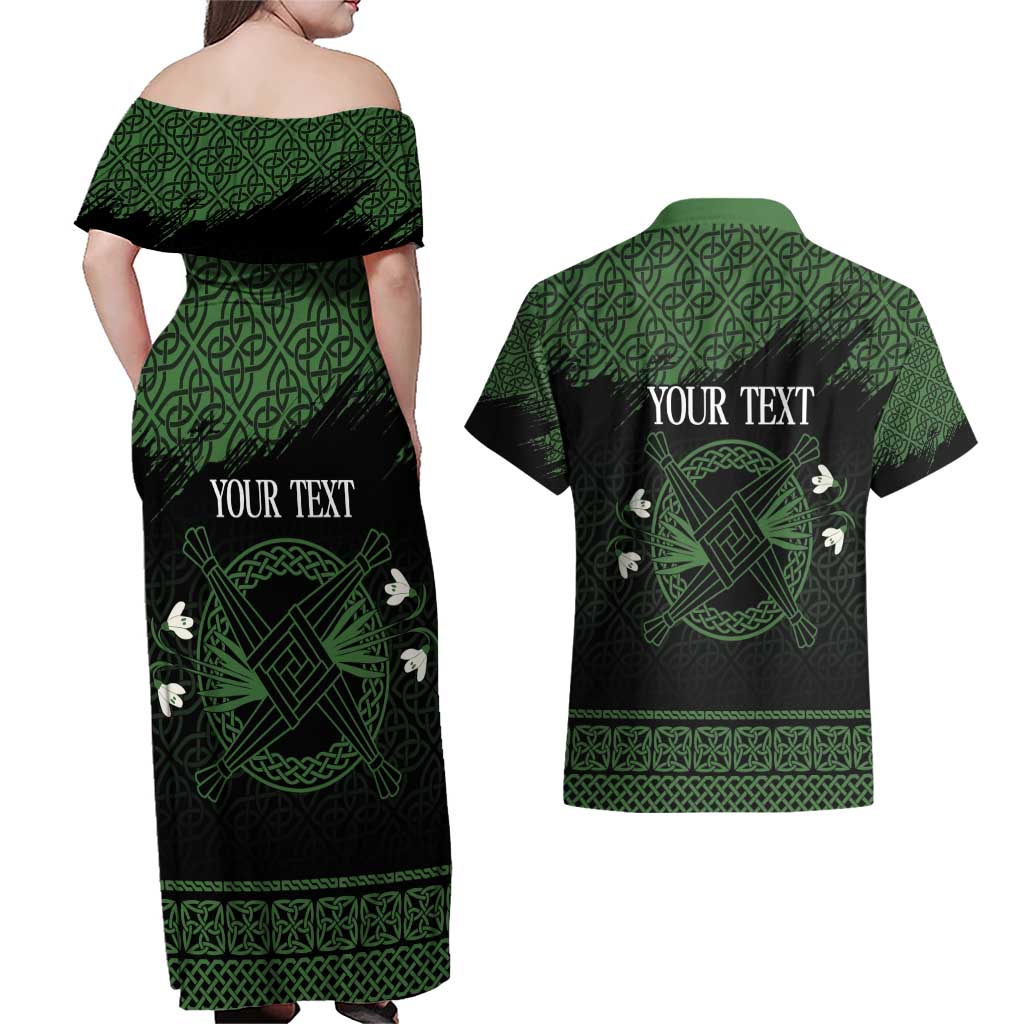 Personalized Imbolc Blessed Celtic Knot Couples Matching Off Shoulder Maxi Dress and Hawaiian Shirt Brigids Cross Symbol - Wonder Print Shop
