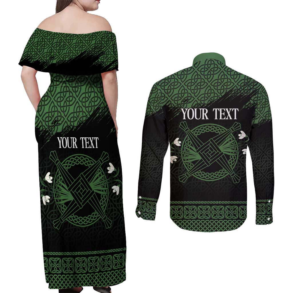 Personalized Imbolc Blessed Celtic Knot Couples Matching Off Shoulder Maxi Dress and Long Sleeve Button Shirt Brigids Cross Symbol - Wonder Print Shop