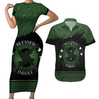 Personalized Imbolc Blessed Celtic Knot Couples Matching Short Sleeve Bodycon Dress and Hawaiian Shirt Brigids Cross Symbol - Wonder Print Shop