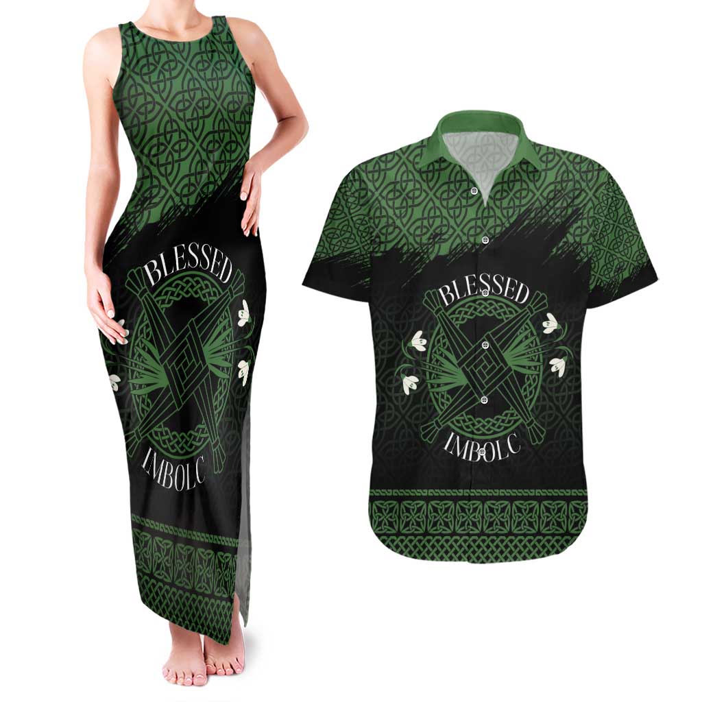 Personalized Imbolc Blessed Celtic Knot Couples Matching Tank Maxi Dress and Hawaiian Shirt Brigids Cross Symbol - Wonder Print Shop