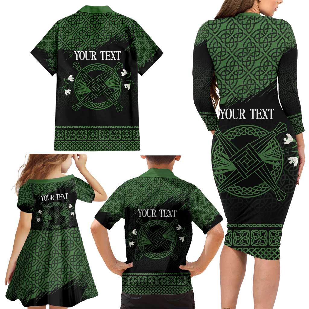 Personalized Imbolc Blessed Celtic Knot Family Matching Long Sleeve Bodycon Dress and Hawaiian Shirt Brigids Cross Symbol - Wonder Print Shop