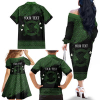 Personalized Imbolc Blessed Celtic Knot Family Matching Off The Shoulder Long Sleeve Dress and Hawaiian Shirt Brigids Cross Symbol - Wonder Print Shop