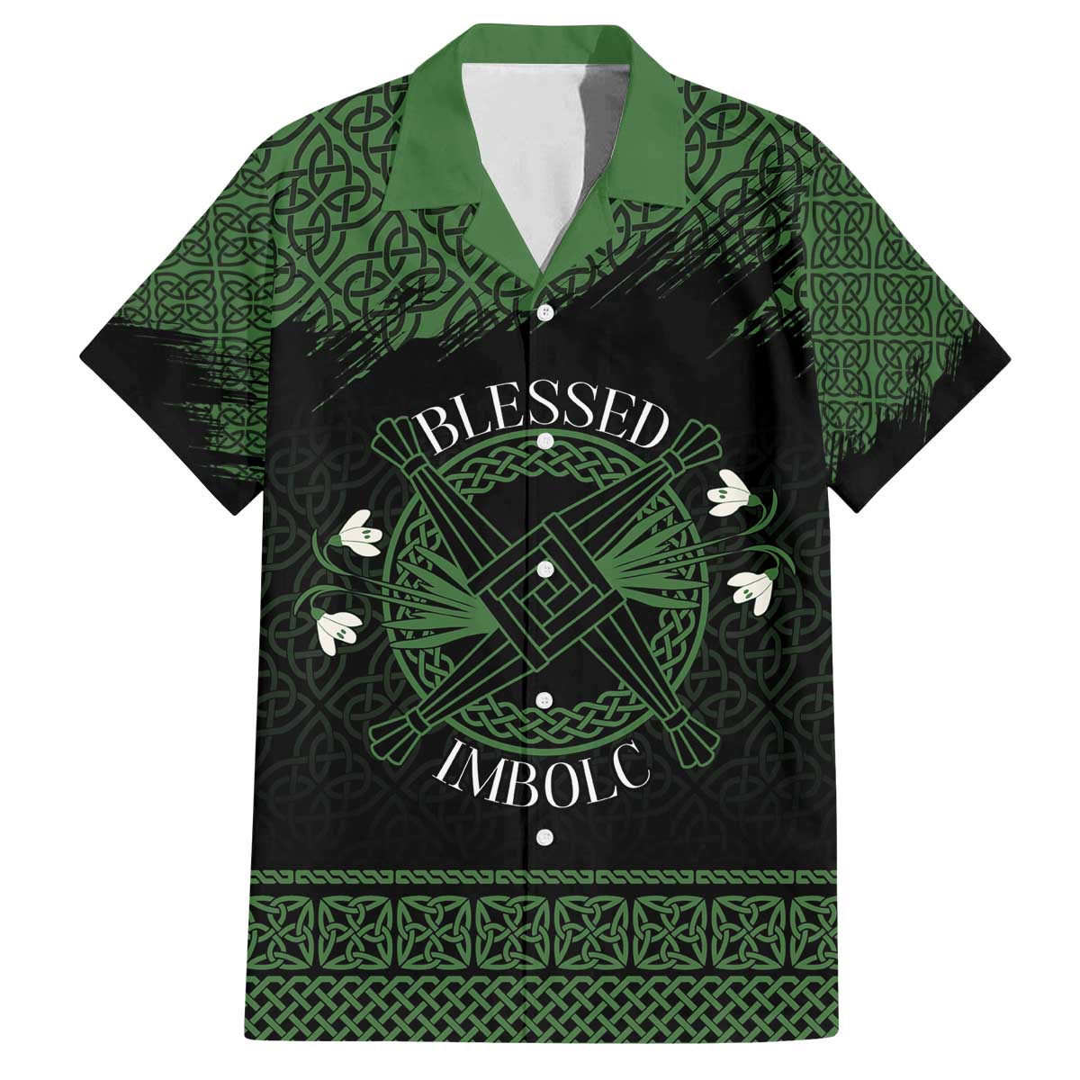 Personalized Imbolc Blessed Celtic Knot Family Matching Off The Shoulder Long Sleeve Dress and Hawaiian Shirt Brigids Cross Symbol - Wonder Print Shop