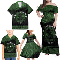 Personalized Imbolc Blessed Celtic Knot Family Matching Off Shoulder Maxi Dress and Hawaiian Shirt Brigids Cross Symbol - Wonder Print Shop