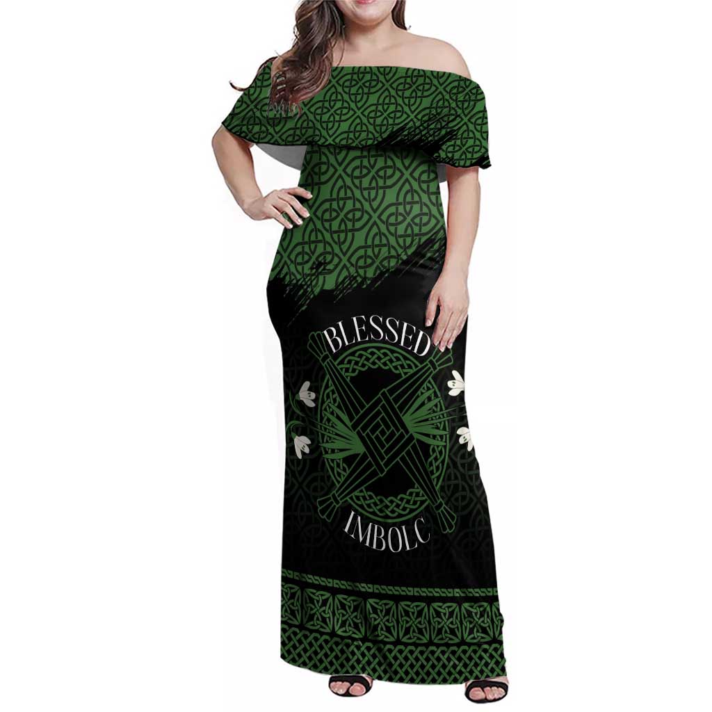 Personalized Imbolc Blessed Celtic Knot Family Matching Off Shoulder Maxi Dress and Hawaiian Shirt Brigids Cross Symbol - Wonder Print Shop