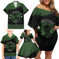 Personalized Imbolc Blessed Celtic Knot Family Matching Off Shoulder Short Dress and Hawaiian Shirt Brigids Cross Symbol - Wonder Print Shop