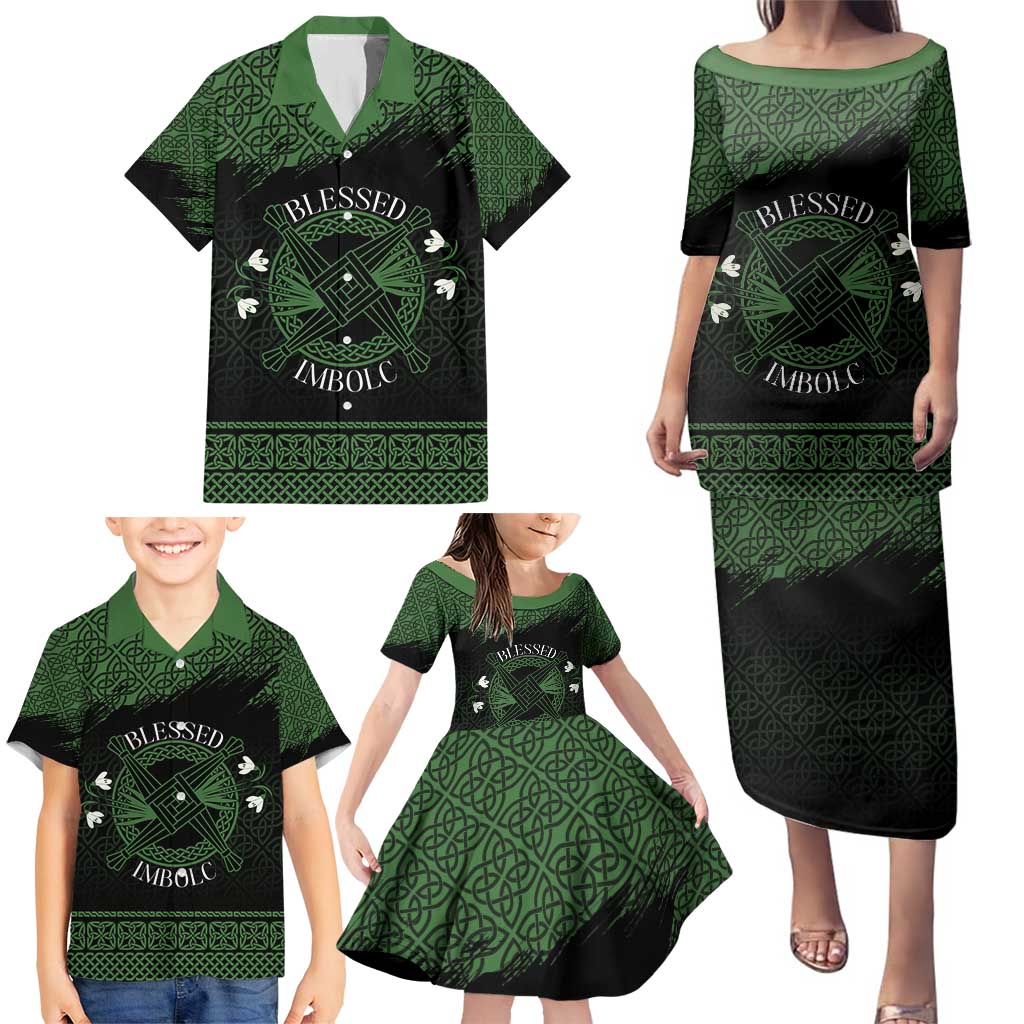 Personalized Imbolc Blessed Celtic Knot Family Matching Puletasi and Hawaiian Shirt Brigids Cross Symbol - Wonder Print Shop
