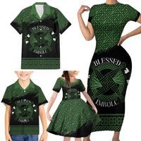 Personalized Imbolc Blessed Celtic Knot Family Matching Short Sleeve Bodycon Dress and Hawaiian Shirt Brigids Cross Symbol - Wonder Print Shop