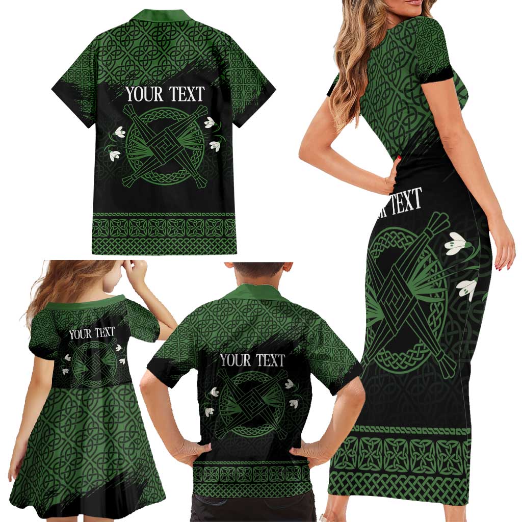 Personalized Imbolc Blessed Celtic Knot Family Matching Short Sleeve Bodycon Dress and Hawaiian Shirt Brigids Cross Symbol - Wonder Print Shop