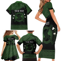 Personalized Imbolc Blessed Celtic Knot Family Matching Short Sleeve Bodycon Dress and Hawaiian Shirt Brigids Cross Symbol - Wonder Print Shop