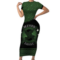 Personalized Imbolc Blessed Celtic Knot Family Matching Short Sleeve Bodycon Dress and Hawaiian Shirt Brigids Cross Symbol - Wonder Print Shop