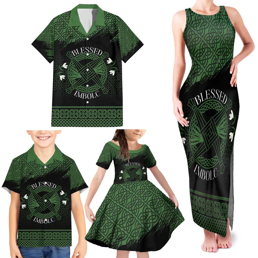 Personalized Imbolc Blessed Celtic Knot Family Matching Tank Maxi Dress and Hawaiian Shirt Brigids Cross Symbol - Wonder Print Shop