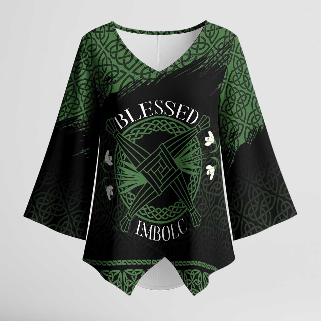 Personalized Imbolc Blessed Celtic Knot Kimono Sleeve Blouse Brigids Cross Symbol - Wonder Print Shop
