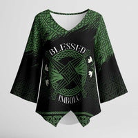 Personalized Imbolc Blessed Celtic Knot Kimono Sleeve Blouse Brigids Cross Symbol - Wonder Print Shop