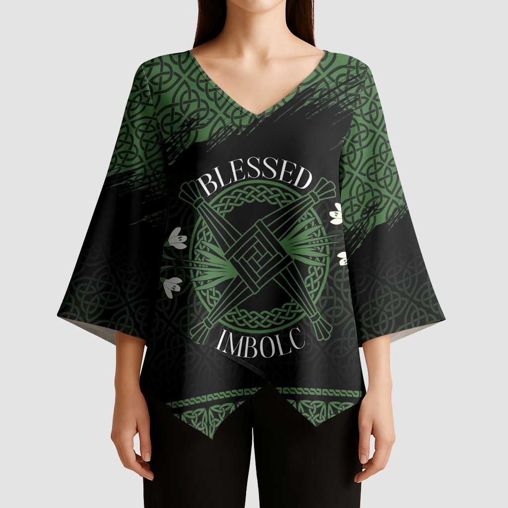 Personalized Imbolc Blessed Celtic Knot Kimono Sleeve Blouse Brigids Cross Symbol - Wonder Print Shop