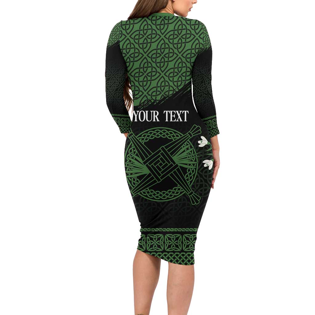 Personalized Imbolc Blessed Celtic Knot Long Sleeve Bodycon Dress Brigids Cross Symbol - Wonder Print Shop