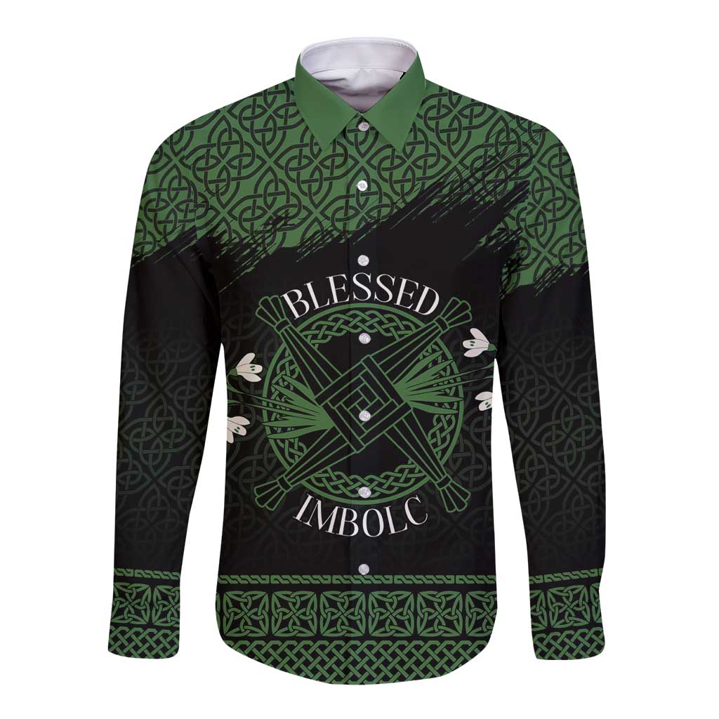 Personalized Imbolc Blessed Celtic Knot Long Sleeve Button Shirt Brigids Cross Symbol - Wonder Print Shop