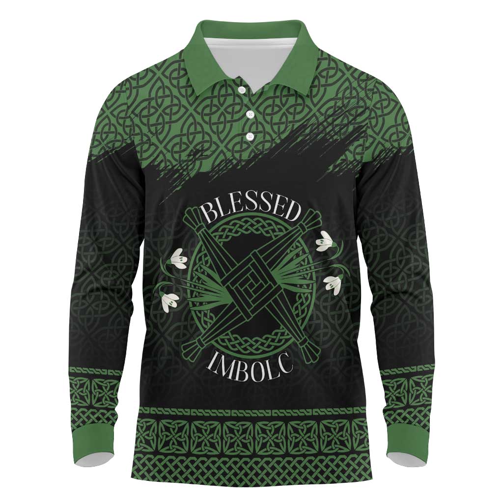 Personalized Imbolc Blessed Celtic Knot Long Sleeve Polo Shirt Brigids Cross Symbol - Wonder Print Shop