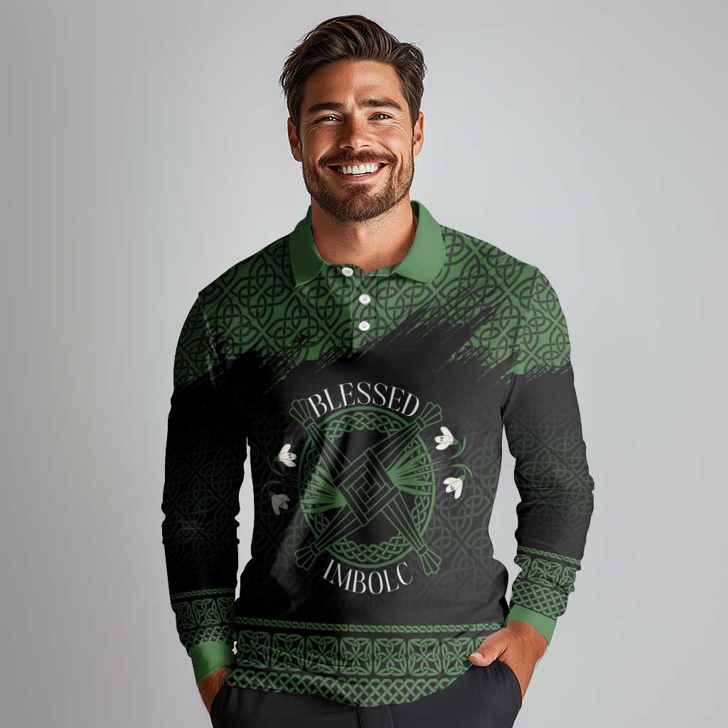 Personalized Imbolc Blessed Celtic Knot Long Sleeve Polo Shirt Brigids Cross Symbol - Wonder Print Shop