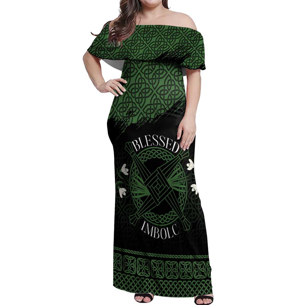 Personalized Imbolc Blessed Celtic Knot Off Shoulder Maxi Dress Brigids Cross Symbol - Wonder Print Shop