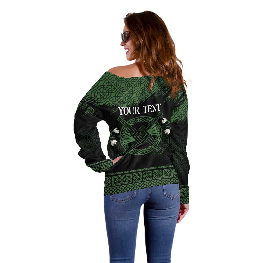 Personalized Imbolc Blessed Celtic Knot Off Shoulder Sweater Brigids Cross Symbol - Wonder Print Shop